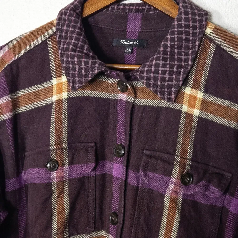 Madewell Rigby Plaid Shacket Purple Orange XL Oversized Heritage Layer - Picture 4 of 11